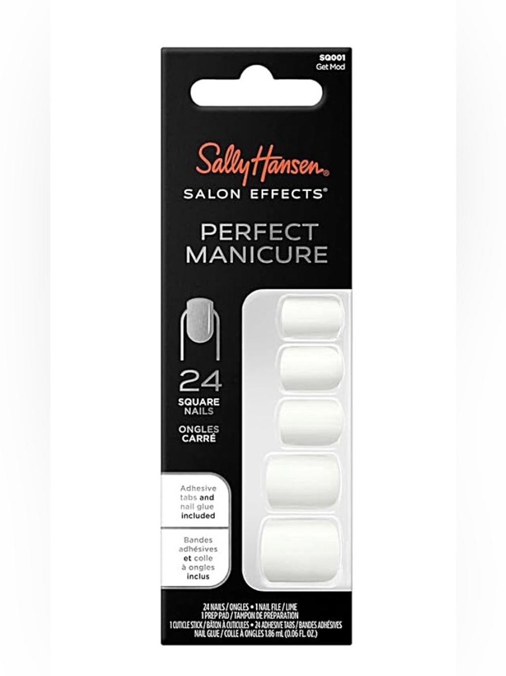 🆕 Sally Hansen Salon Effects Perfect Manicure - White Square Nails